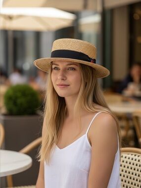 Mayser Tan Natural Straw Gondola Panama Hat Size Medium